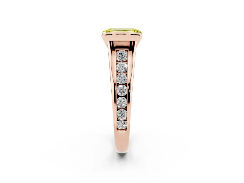 Emerald Cut Half Bezel Engagement Ring Setting for a Fancy Yellow Lab-Grown Diamond | Rose Gold