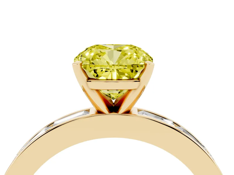 Cushion Cut Channel Set Engagement Ring Setting for a Fancy Yellow Lab-Grown Diamond | Yellow Gold