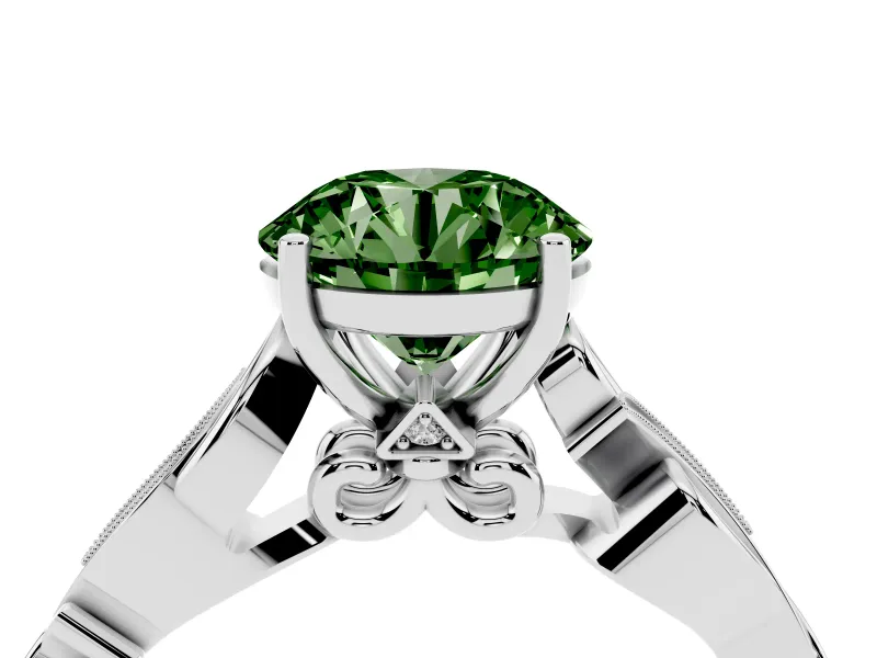 Round Vine Engagement Ring Setting for a Fancy Green Lab-Grown Diamond | Sterling Silver