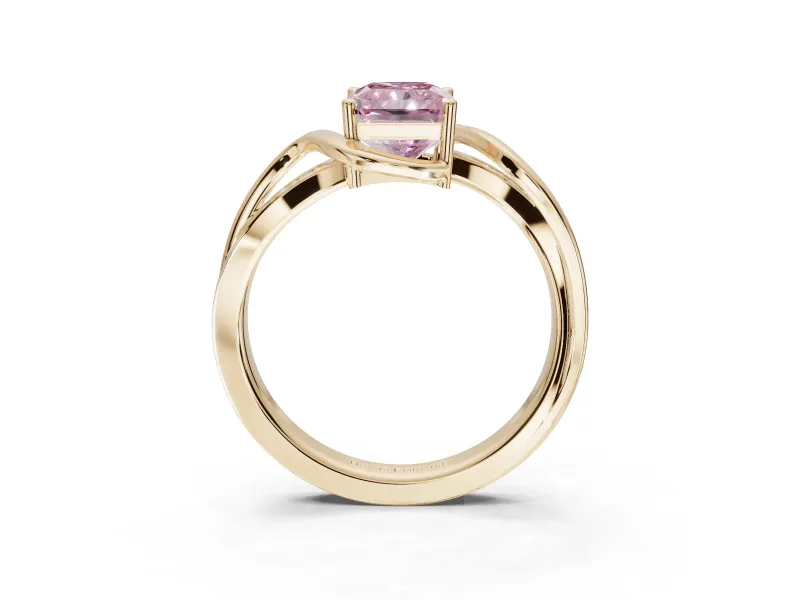 Radiant Cut Bypass Solitaire Engagement Ring Setting for a Fancy Pink Lab-Grown Diamond | Pavé Strands | Yellow Gold