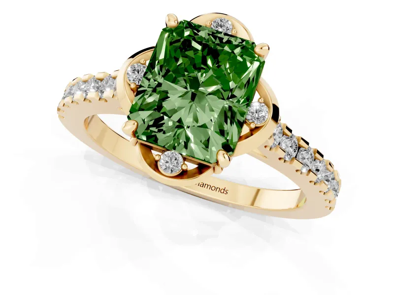 Radiant Cut Floral Petal Engagement Ring Setting for a Fancy Green Lab-Grown Diamond | Petal Accents | Yellow Gold