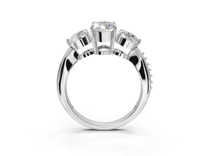 Marquise Three Stone Engagement Ring Setting | Tapered Pave Band | Platinum
