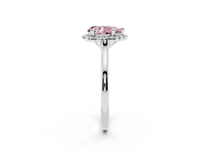 Pear-Shaped Halo Engagement Ring Setting for a Fancy Pink Lab-Grown Diamond | Plain Polished Band | Platinum