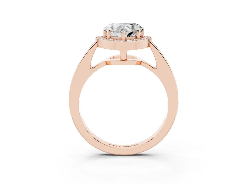 Heart Cut Diamond Halo Pavé Engagement Ring Set in Rose gold with Bezel Setting