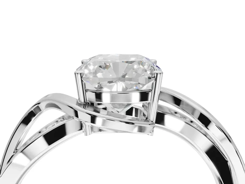 Cushion Cut Bypass Solitaire Engagement Ring Setting | Pavé and Plain Strands | White Gold