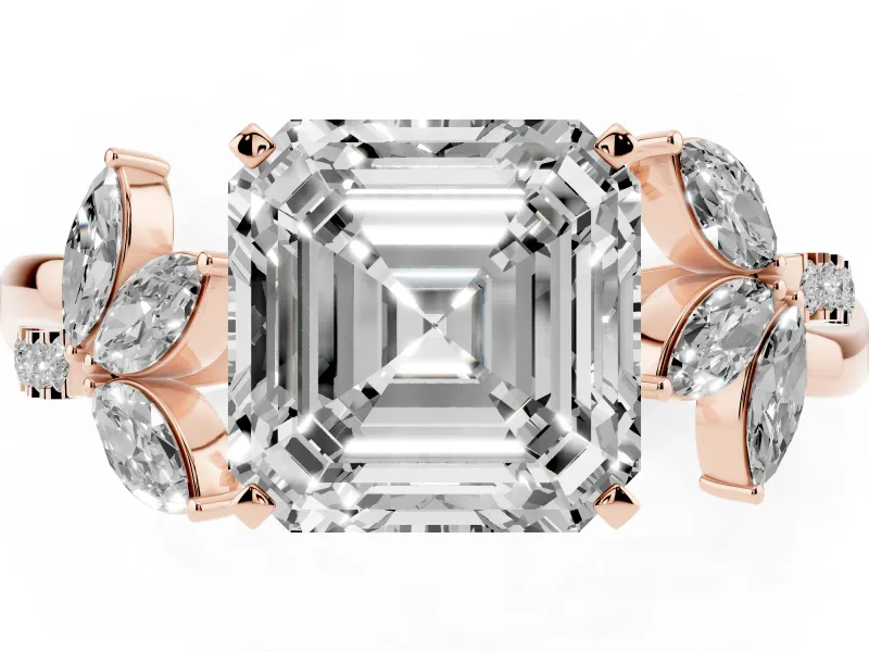 Asscher Cut Floral Vine Engagement Ring Setting | Rose Gold
