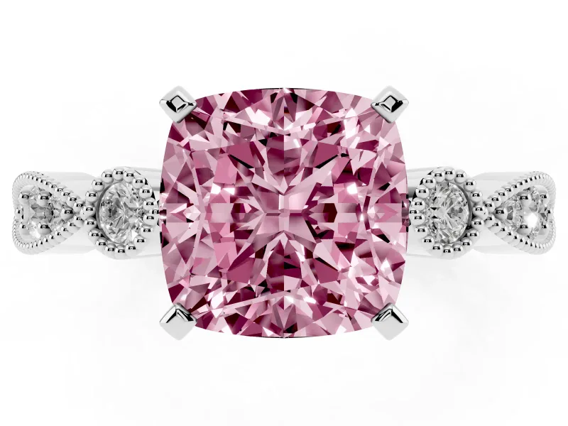 Cushion Cut Vintage Milgrain Engagement Ring Setting for a Fancy Pink Lab-Grown Diamond | Sterling Silver