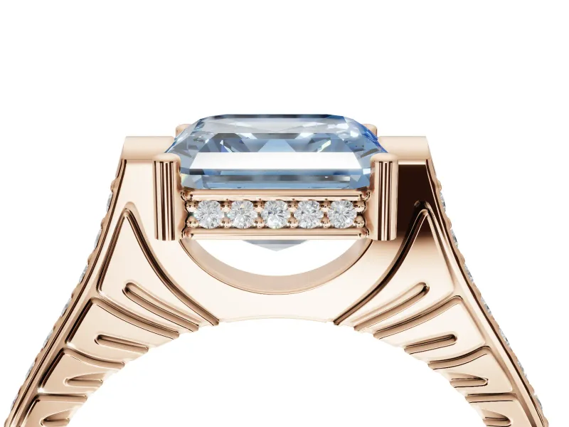 Asscher Cut Vintage Cathedral Engagement Ring Setting for a Fancy Blue Lab-Grown Diamond | Carved Band | Rose Gold