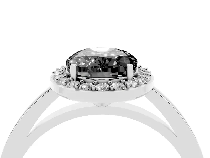 Oval Thin Halo Engagement Ring Setting for a Black Center | Slim Plain Band | Sterling Silver