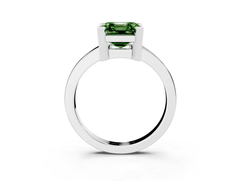 Fancy Green Asscher Cut Diamond Solitaire Ring Set in White gold with Prong Head and Smooth Polished Band