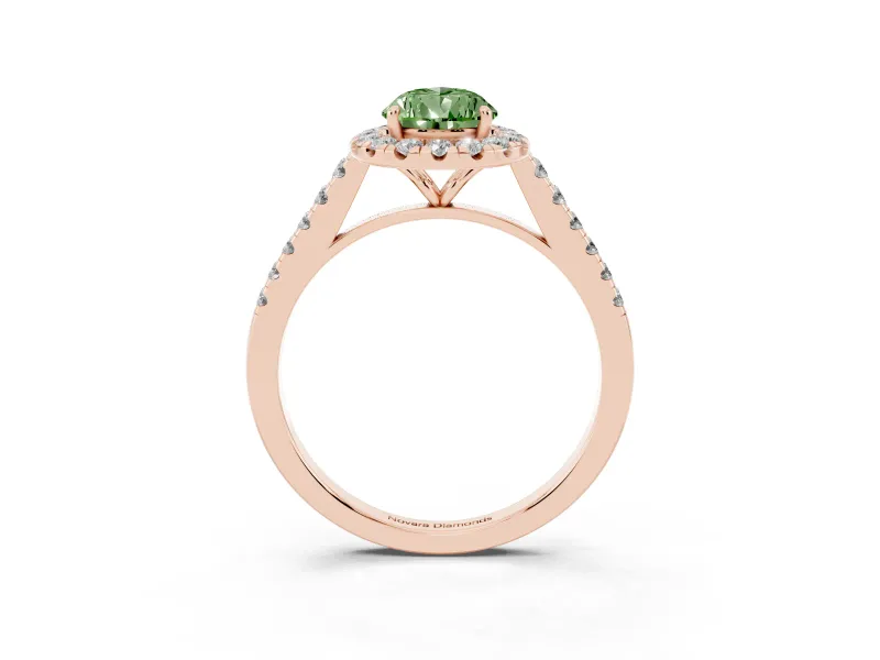 Pear-Shaped Halo Engagement Ring Setting for a Fancy Green Lab-Grown Diamond | Pave Shoulders | Rose Gold