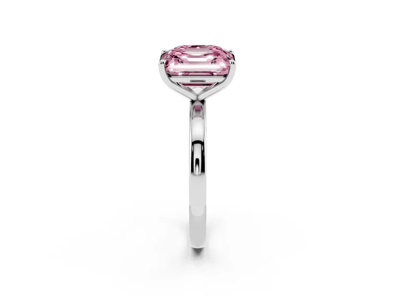 Fancy Pink Asscher Cut and Emerald Cut Toi Moi Ring Set in Silver with Prong Setting