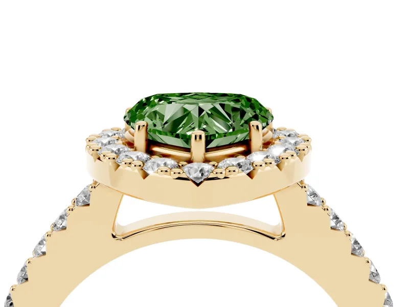 Heart-Shaped Halo Engagement Ring Setting for a Fancy Green Lab-Grown Diamond | Single Row Pavé Band | Yellow Gold
