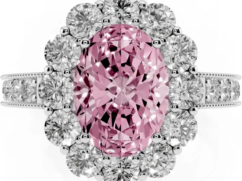 Oval Vintage Halo Engagement Ring Setting for a Fancy Pink Lab-Grown Diamond | White Gold