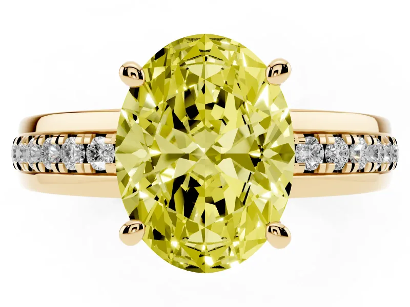 Oval Channel Set Solitaire Engagement Ring Setting for a Fancy Yellow Lab-Grown Diamond | Rope Collar Head | Yellow Gold