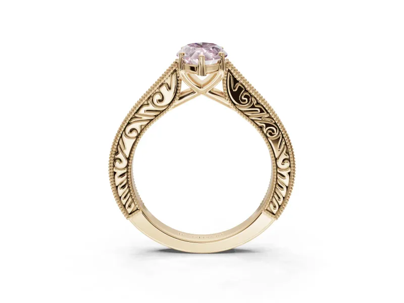 Marquise Vintage Engraved Pavé Engagement Ring Setting for a Fancy Pink Lab-Grown Diamond | Milgrain Edges | Yellow Gold