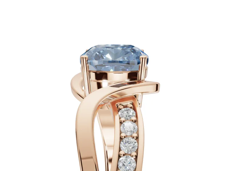 Cushion Cut Bypass Solitaire Engagement Ring Setting for a Fancy Blue Lab-Grown Diamond | Pavé Strands | Rose Gold