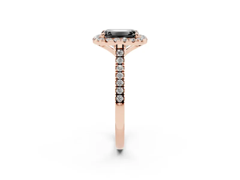 Emerald Cut Halo Engagement Ring Setting for a Black Center | Tapered Band | Rose Gold