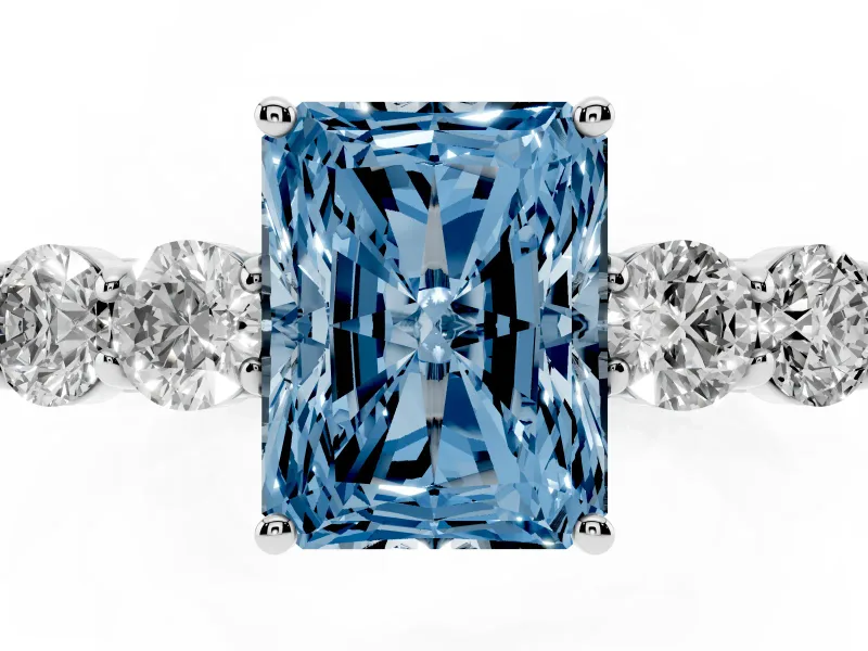 Radiant Cut 5 Stone Engagement Ring Setting for a Fancy Blue Lab-Grown Diamond | White Gold
