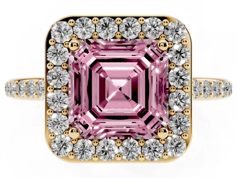 Asscher Cut Halo Engagement Ring Setting for a Fancy Pink Lab-Grown Diamond | Yellow Gold - Design NV-24729