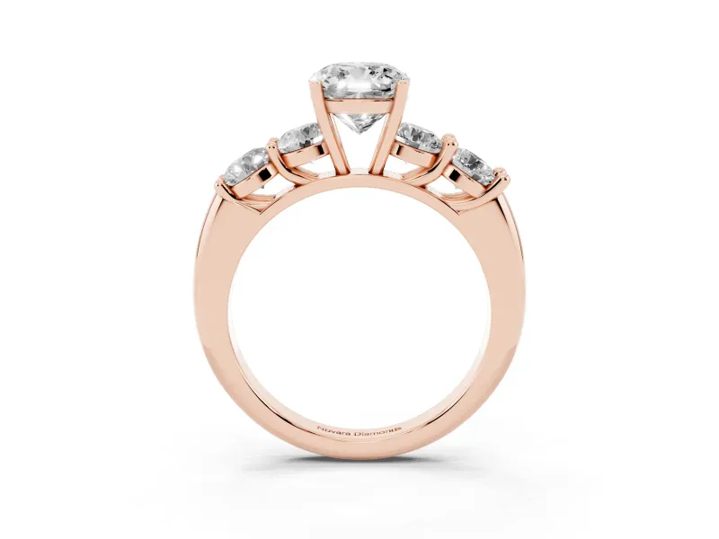 Cushion Cut Five Stone Engagement Ring Setting | Prong Set Side Stones | Rose Gold