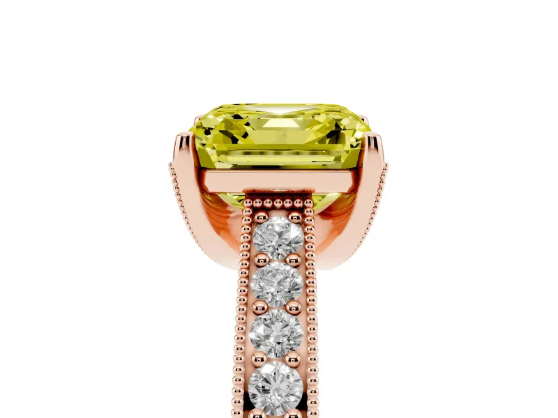 Asscher Cut Hidden Halo Engagement Ring Setting for a Fancy Yellow Lab-Grown Diamond | Milgrain Pave | Rose Gold