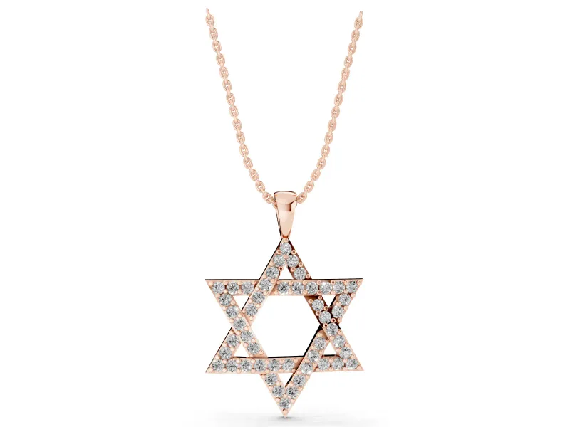 Round Lab-Grown Diamond Pavé Star of David Pendant Necklace | Woven Triangles | Rose Gold