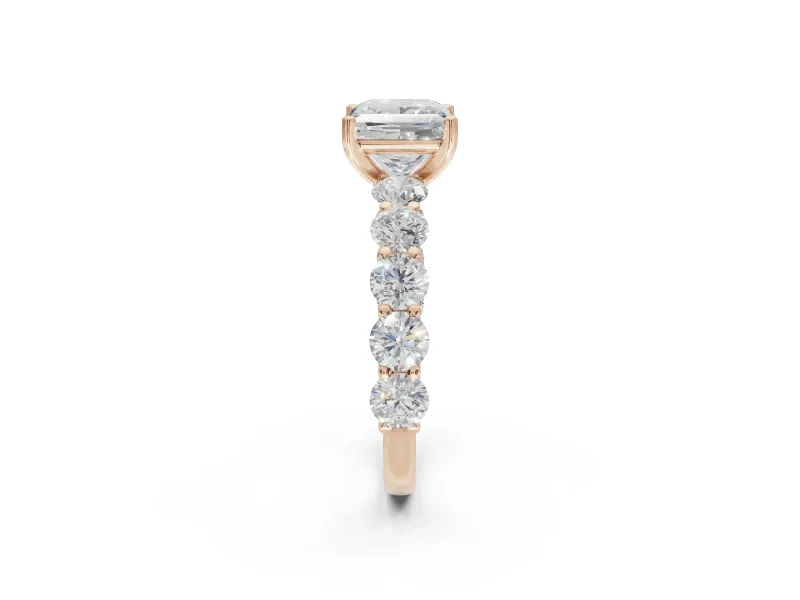 Princess Cut Side Stone Engagement Ring Setting | Scalloped Prong Accents | Rose Gold