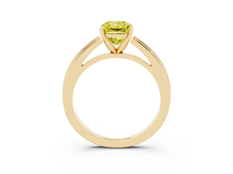 Fancy Yellow Radiant Cut Diamond Solitaire Ring Set in Yellow gold with Prong Setting and Classic Band