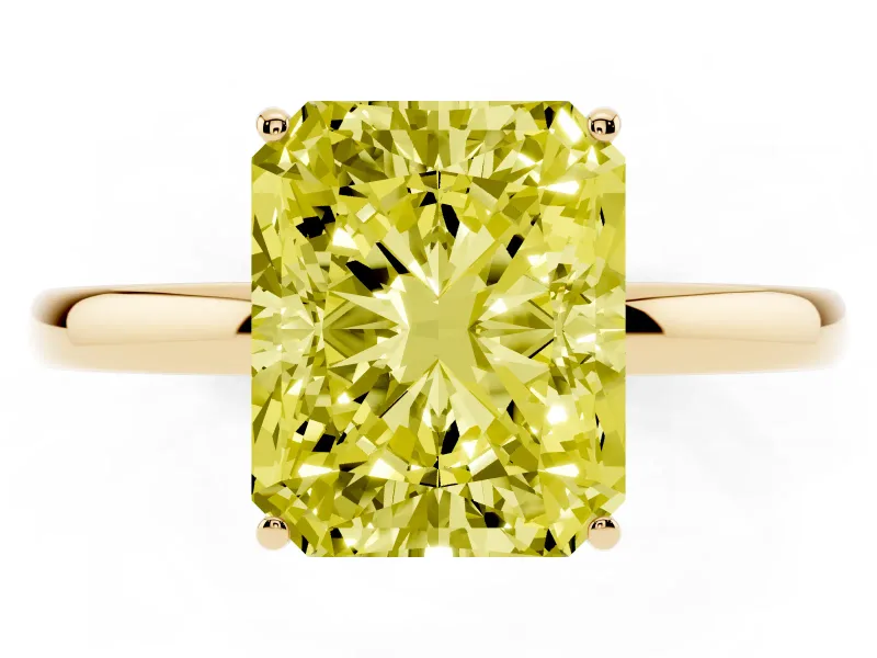 Radiant Cut Engagement Ring Setting for a Fancy Yellow Lab-Grown Diamond | Hidden Halo | Yellow Gold