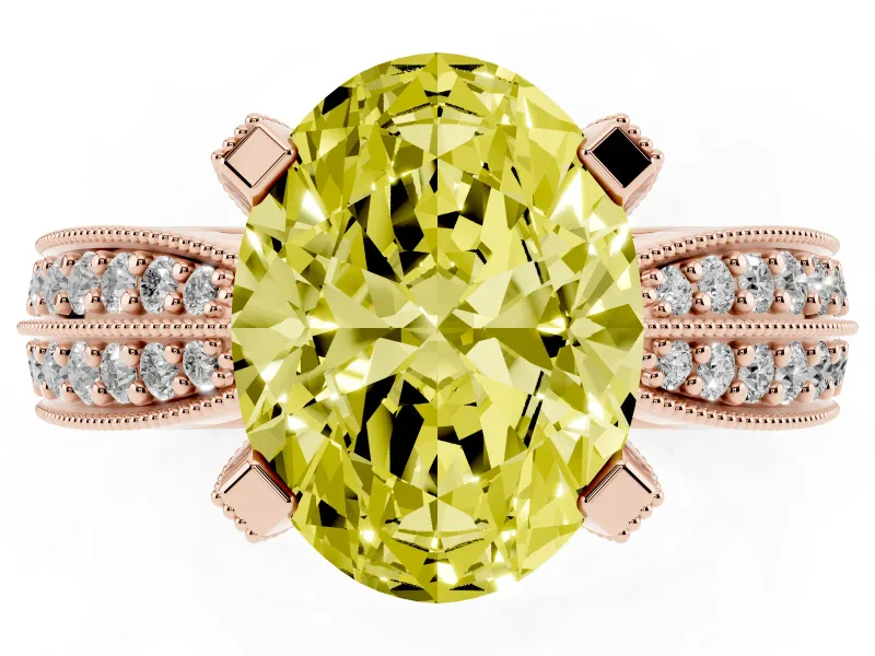 Oval Milgrain Solitaire Engagement Ring Setting for a Fancy Yellow Lab-Grown Diamond | Rose Gold