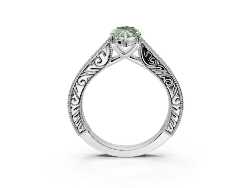 Marquise Vintage Engagement Ring Setting for a Fancy Green Lab-Grown Diamond | Sterling Silver - Design NV-24644