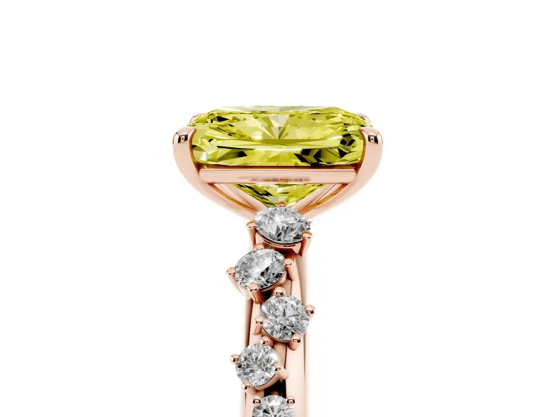 Fancy Yellow Radiant Cut Diamond Cluster Solitaire Ring Set in Rose gold with Prong Setting