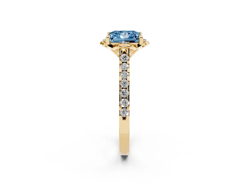 Princess Cut Floral Petal Engagement Ring Setting for a Fancy Blue Lab-Grown Diamond | Petal Accents | Yellow Gold