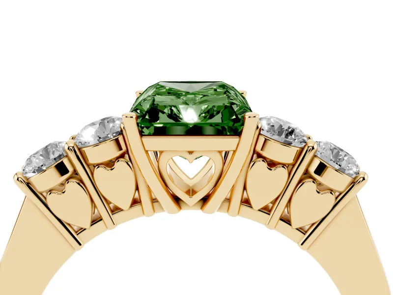 Radiant Cut 5 Stone Engagement Ring Setting for a Fancy Green Lab-Grown Diamond | Yellow Gold