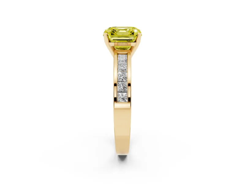 Asscher Cut Channel Engagement Ring Setting for a Fancy Yellow Lab-Grown Diamond | Yellow Gold