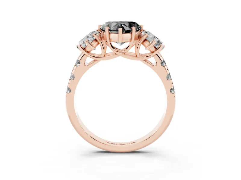 Heart-Shaped Three Stone Engagement Ring Setting for a Black Center | Accented Shoulders | Rose Gold