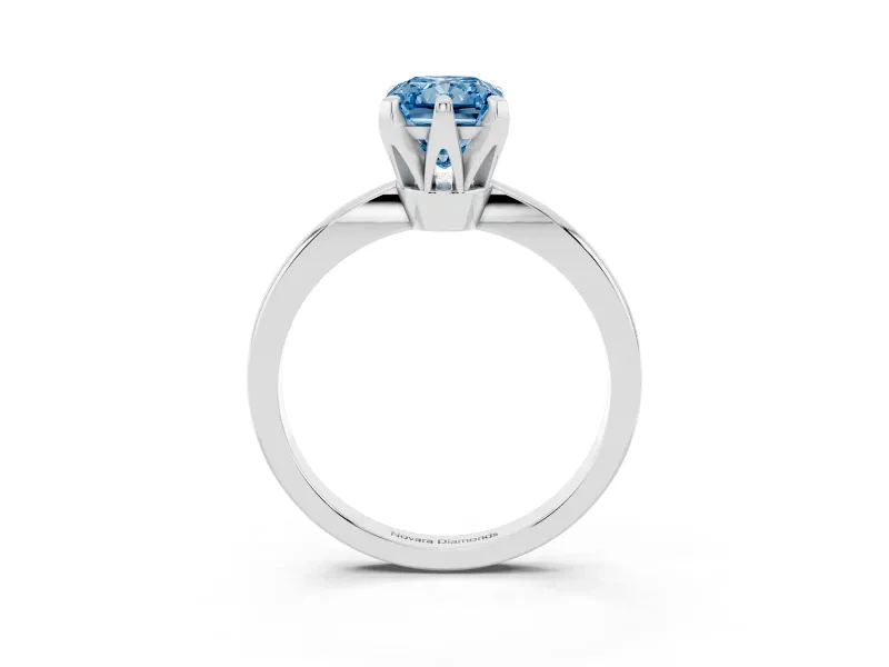 Fancy Blue Radiant Cut Diamond Solitaire Engagement Ring Set in White gold with Slim Tapered Solitaire Band
