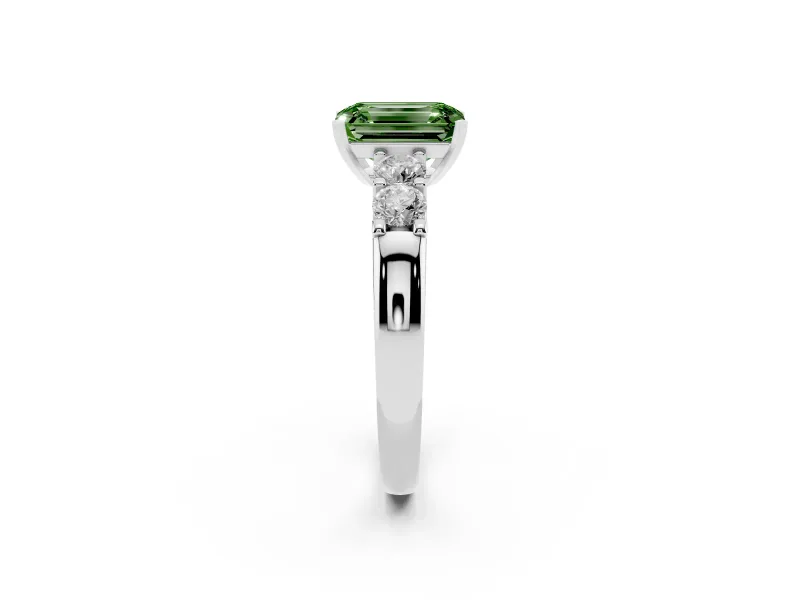 Emerald Cut Five Stone Engagement Ring Setting for a Fancy Green Lab-Grown Diamond | Platinum