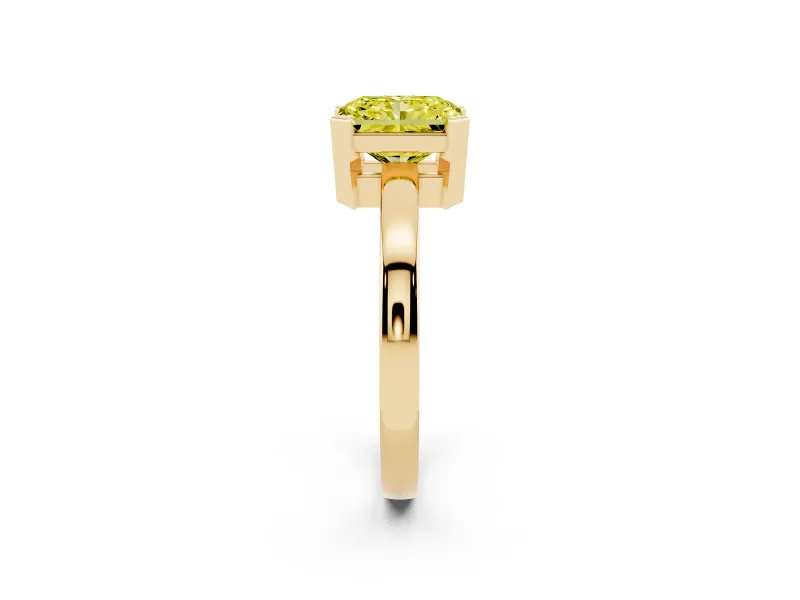 Fancy Yellow Radiant Cut Diamond Solitaire Ring Set in Yellow gold with Prong Head and Smooth Polished Band