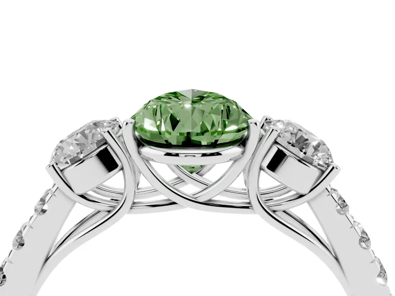 Pear-Shaped Engagement Ring Setting for a Fancy Green Lab-Grown Diamond | Three Stone | Sterling Silver