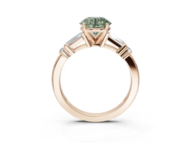 Round Tapered Baguette Engagement Ring Setting for a Fancy Green Lab-Grown Diamond | Rose Gold
