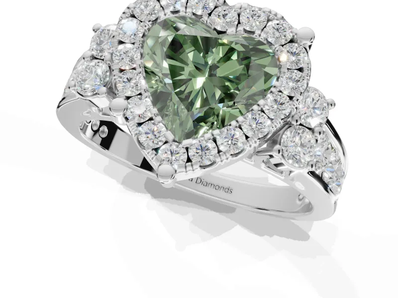Heart-Shaped Halo Engagement Ring Setting for a Fancy Green Lab-Grown Diamond | Graduated Channel Band | White Gold