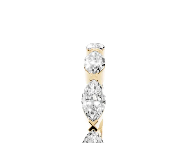 Marquise Lab-Grown Diamond Bar Set Half Eternity Wedding Band | Open Sides | Yellow Gold