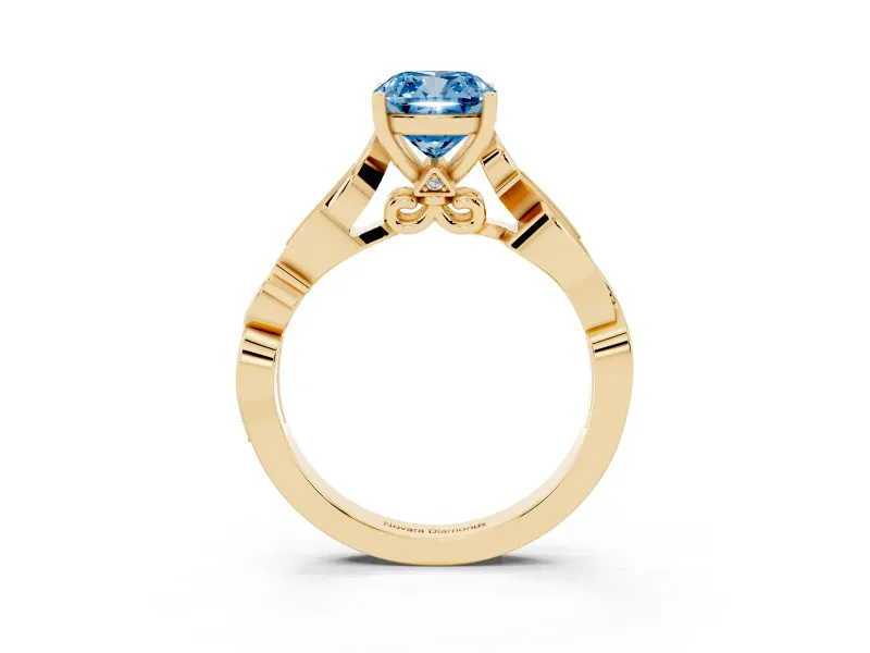 Cushion Cut Vine Engagement Ring Setting for a Fancy Blue Lab-Grown Diamond | Yellow Gold