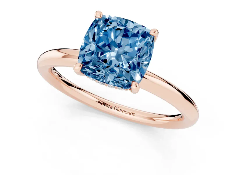 Cushion Cut Hidden Halo Ring Setting for a Fancy Blue Lab-Grown Diamond | Rose Gold