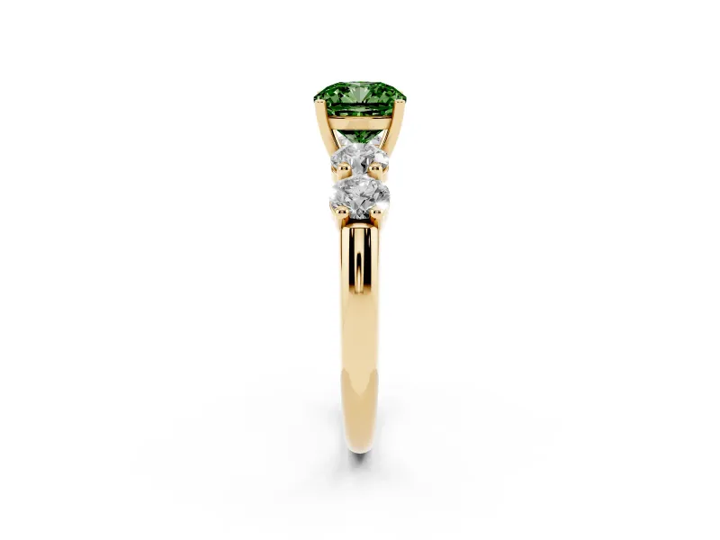 Cushion Cut Five Stone Engagement Ring Setting for a Fancy Green Lab-Grown Diamond | Prong Set Side Stones | Yellow Gold