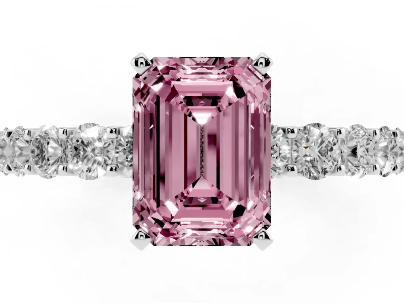 Emerald Cut Shared Prong Engagement Ring Setting for a Fancy Pink Lab-Grown Diamond | Platinum