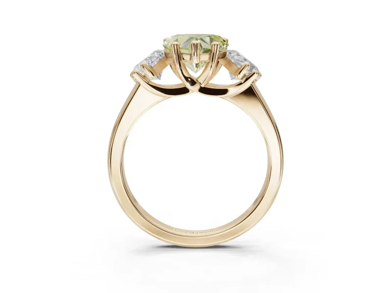 Heart-Shaped Three Stone Engagement Ring Setting for a Fancy Yellow Lab-Grown Diamond | Tapered Band | Yellow Gold
