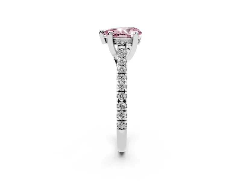 Pear-Shaped Hidden Halo Pave Engagement Ring Setting for a Fancy Pink Lab-Grown Diamond | Claw Prongs | Platinum